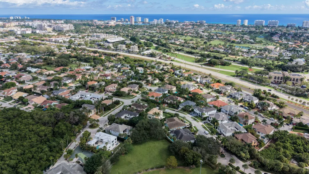 Aerial view of the Boca East Estates gated community in East Boca Raton, Florida