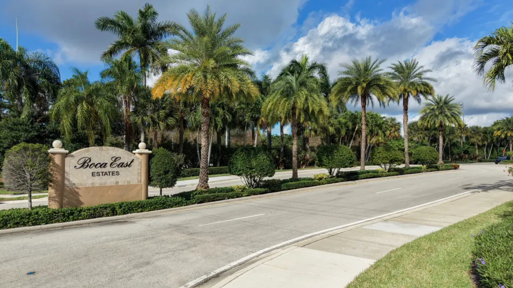 Boca East Estates neighborhood sign and entryway in East Boca Raton
