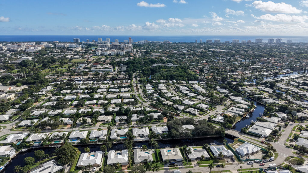 Residential streets with single-family homes in Camino Gardens Boca Raton