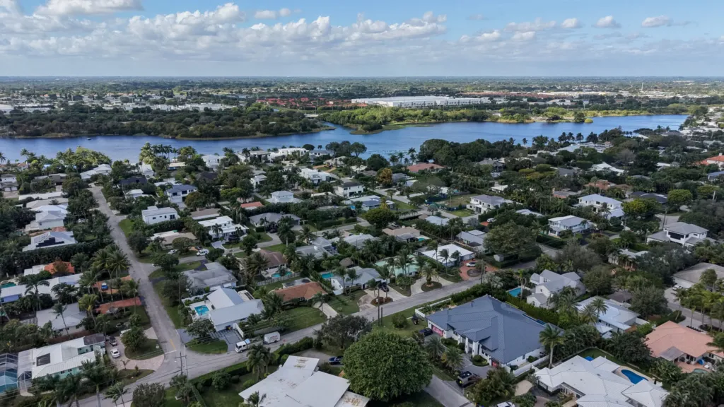 Aerial view of Lake Ida waterways and surrounding homes in Delray Beach