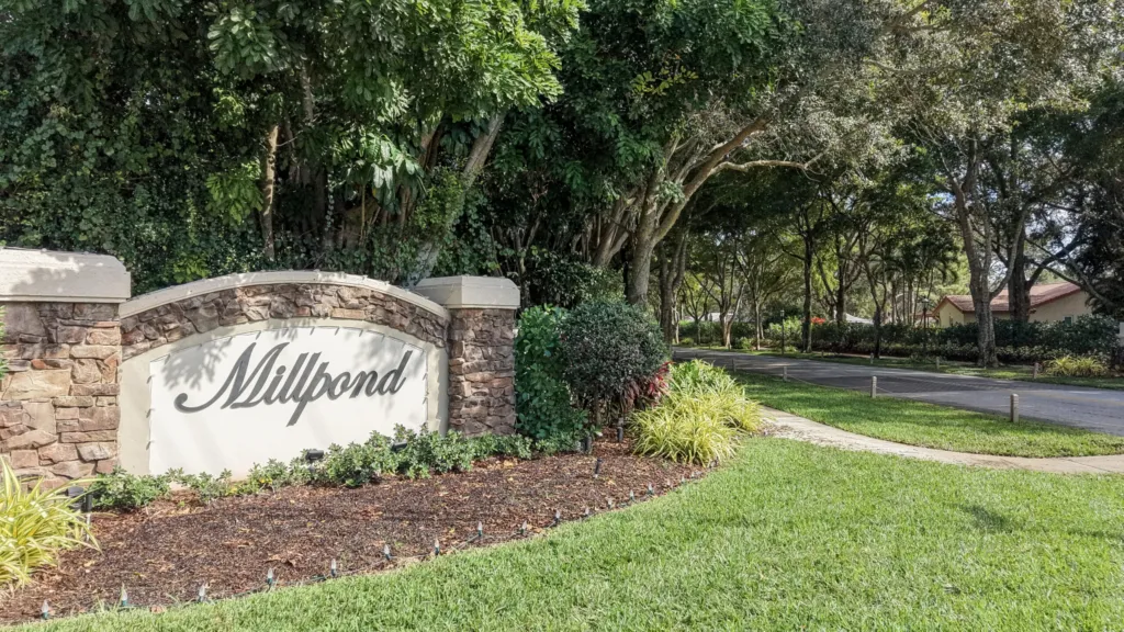 Millpond neighborhood sign in Boca Raton, Florida