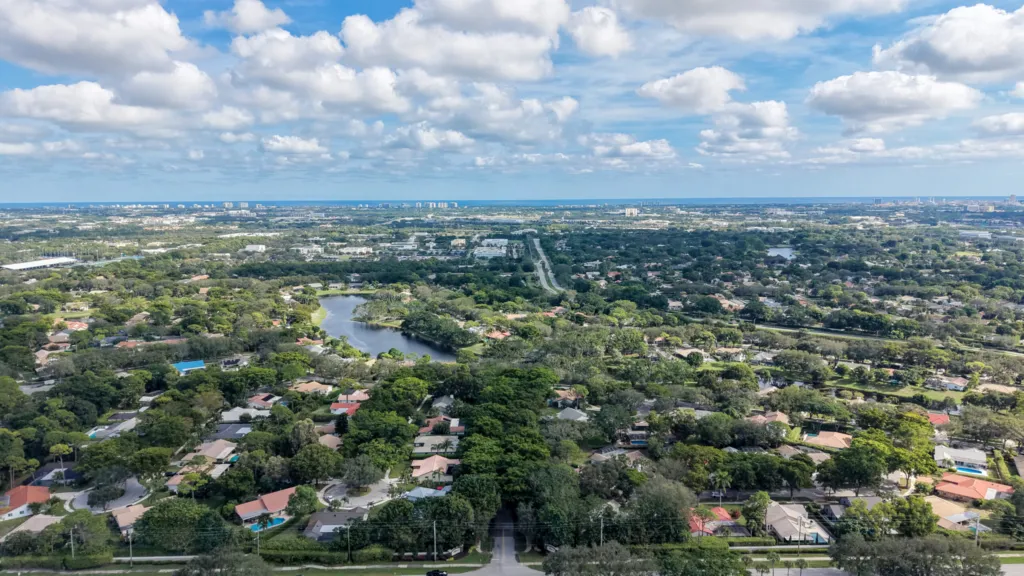 Tree-lined residential street in the Millpond neighborhood of Boca Raton