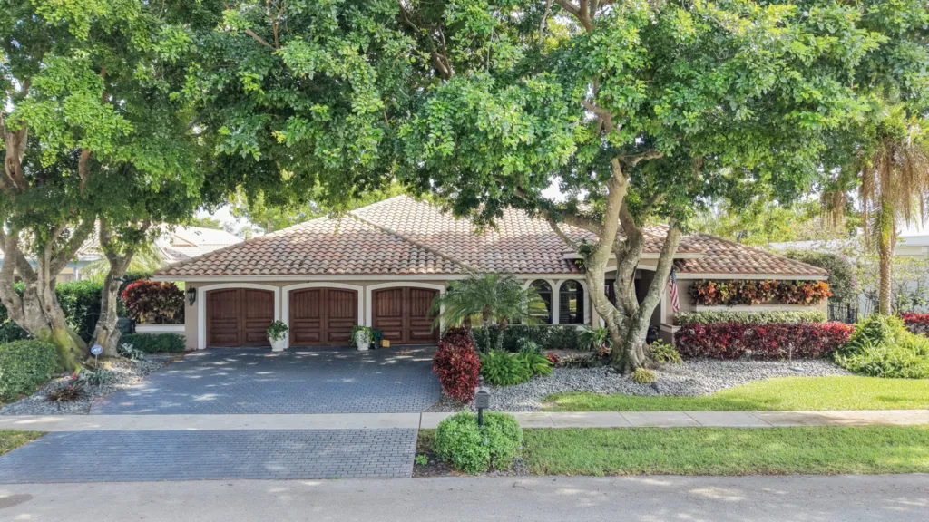Mediterranean-style home exterior in the New Floresta neighborhood of Boca Raton
