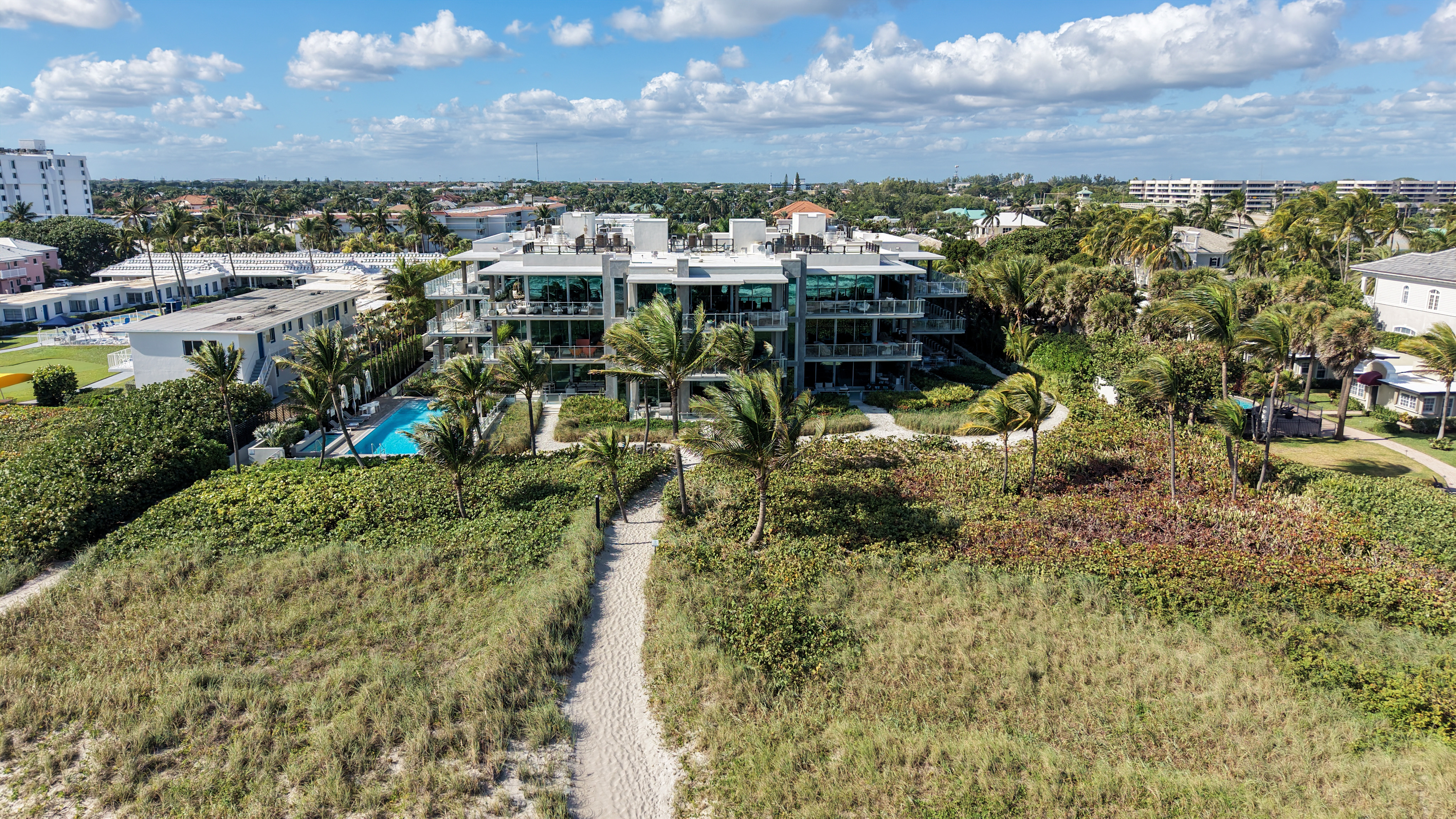 Aerial view of Ocean Delray ultra-luxury boutique condos in Delray Beach