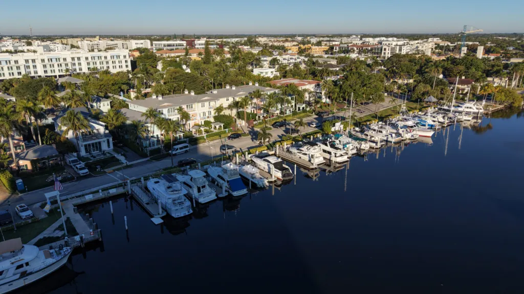 Marina slips with yachts near Palm Trail in Delray Beach, Florida