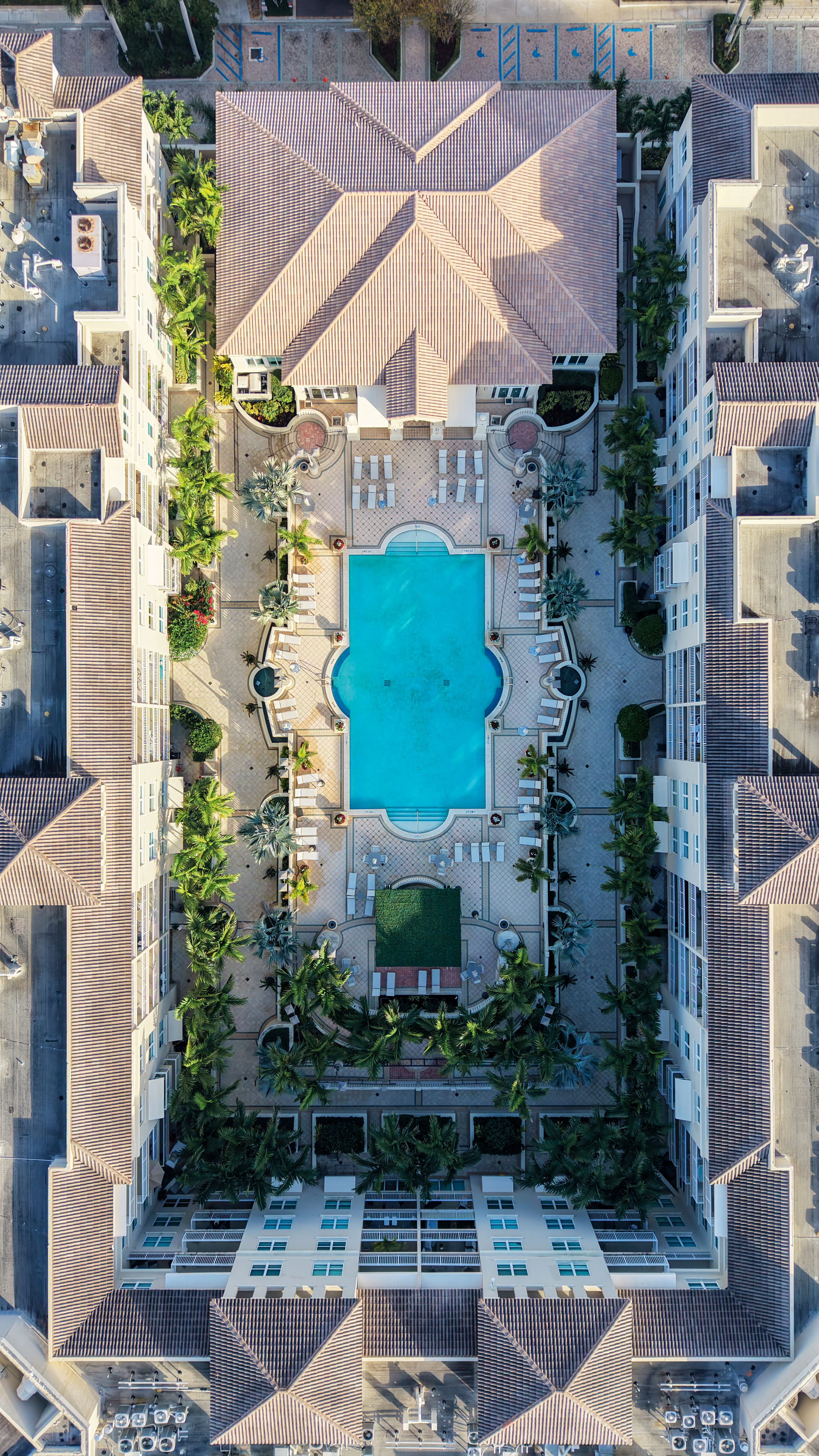 Interior courtyard and pool at Palmetto Place in downtown Boca Raton