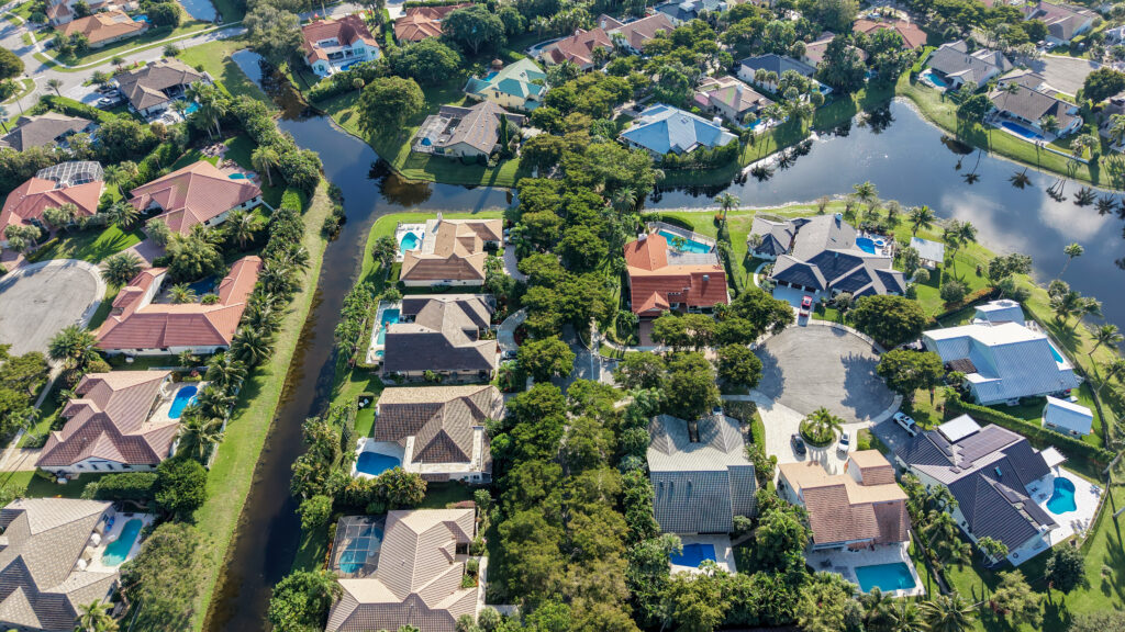 Homes along a canal waterway in the Parkside neighborhood of Boca Raton