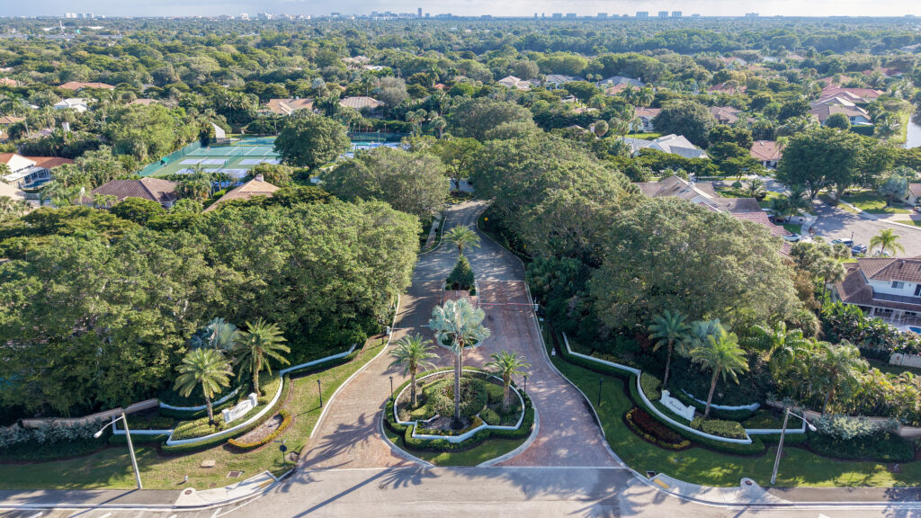 Neighborhood entrance boulevard to Parkside in Boca Raton, Florida