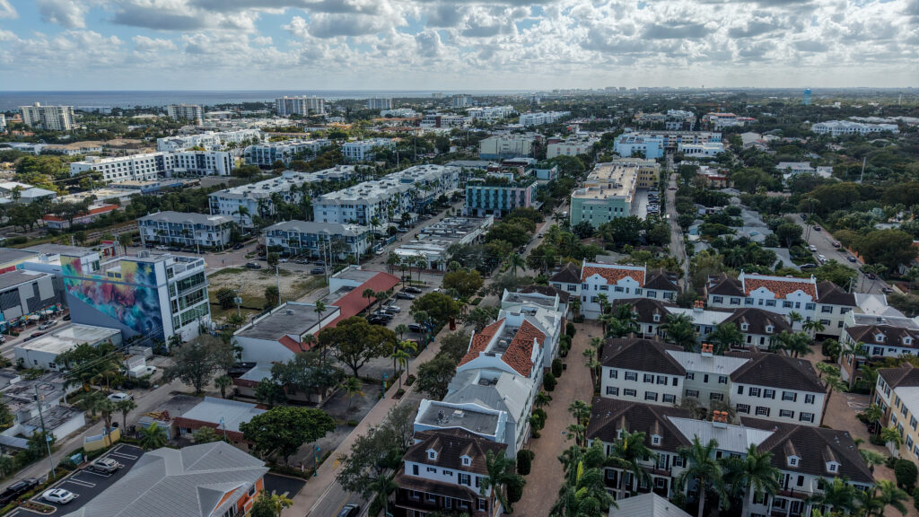 Neighborhood aerial of Pineapple Grove in downtown Delray Beach