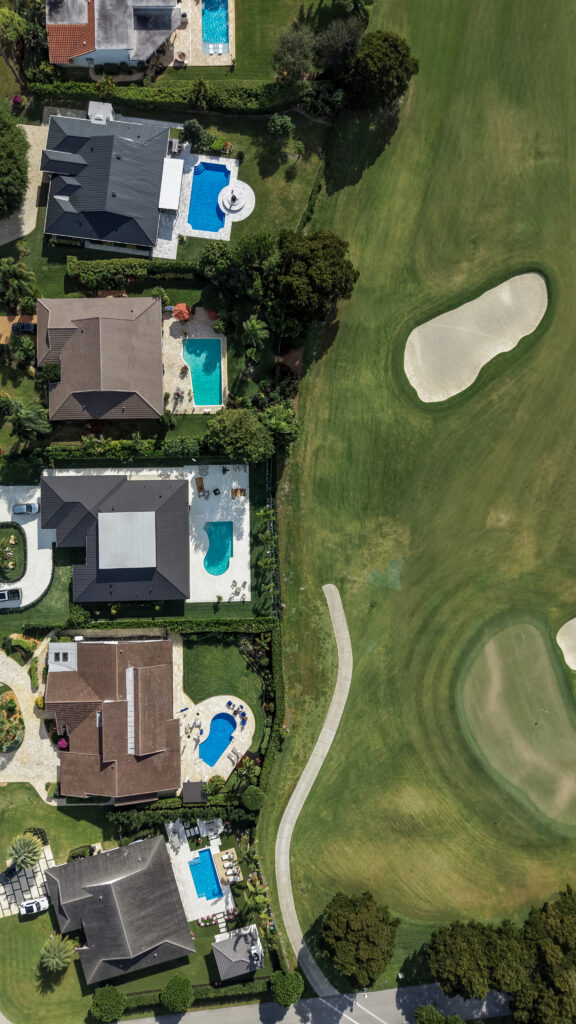 Aerial view of golf course homes at The Hamlet at Seagate Country Club in Delray Beach