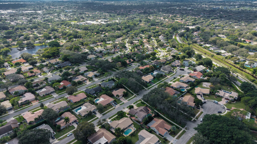 Aerial view of the Timbercreek neighborhood in Boca Raton, Florida