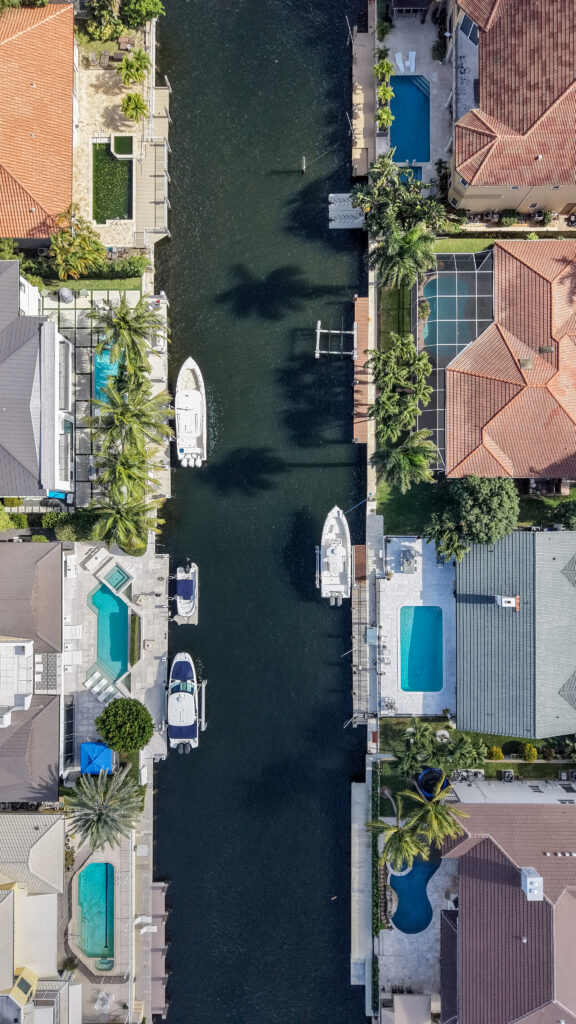 Boating canals and waterfront homes in the Tropic Isle neighborhood of Delray Beach