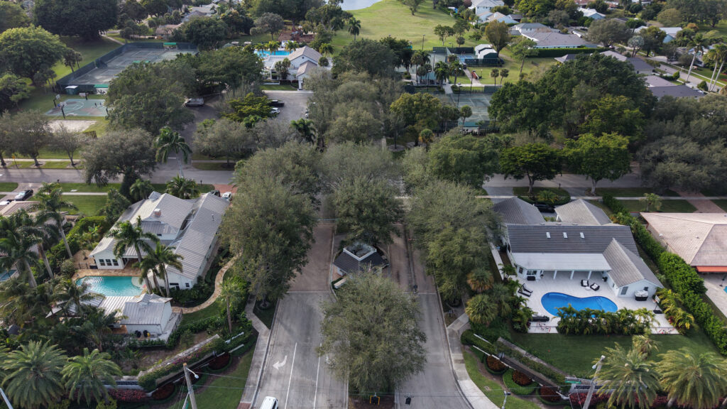 Manned guardhouse entrance to Boca Bath & Tennis in Boca Raton, Florida