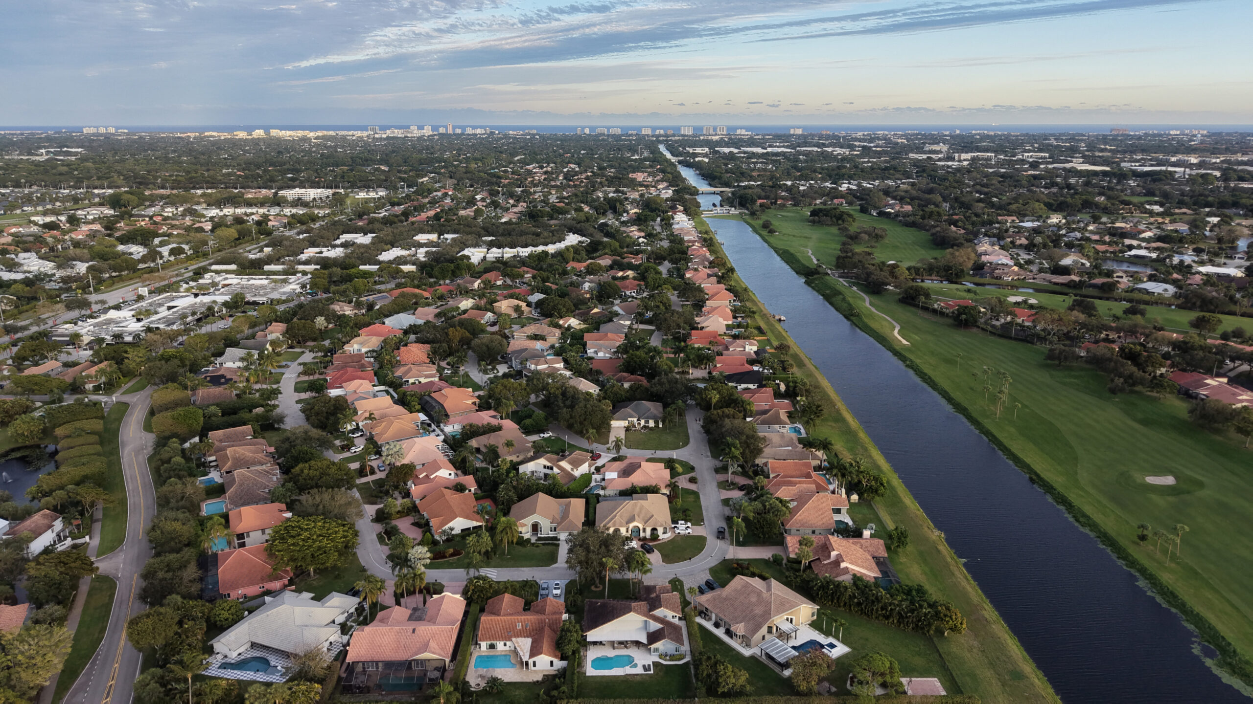 Aerial view of The Cloisters gated single-family neighborhood in Boca Raton
