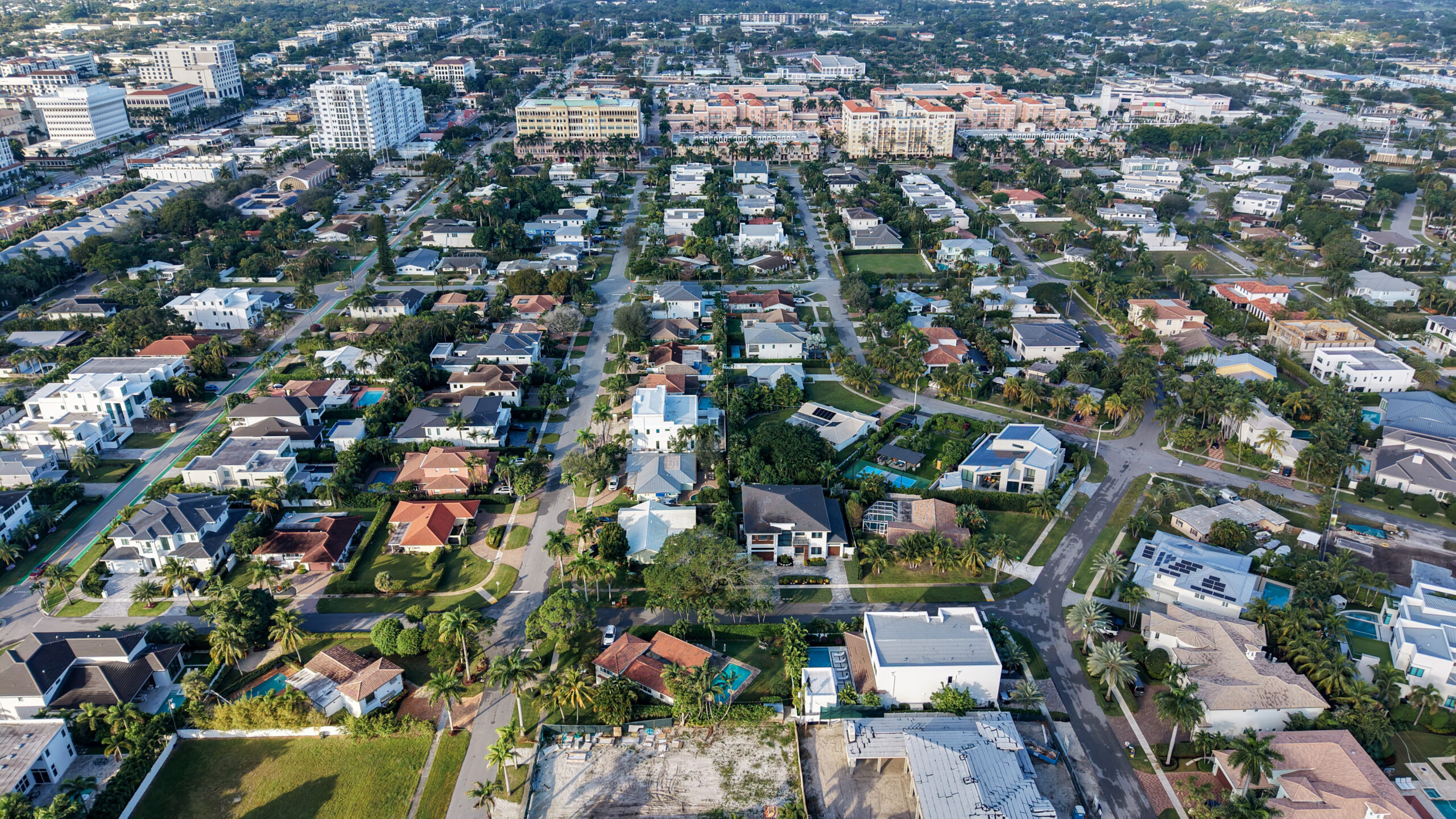 Aerial view of streets in The Golden Triangle neighborhood in Boca Raton