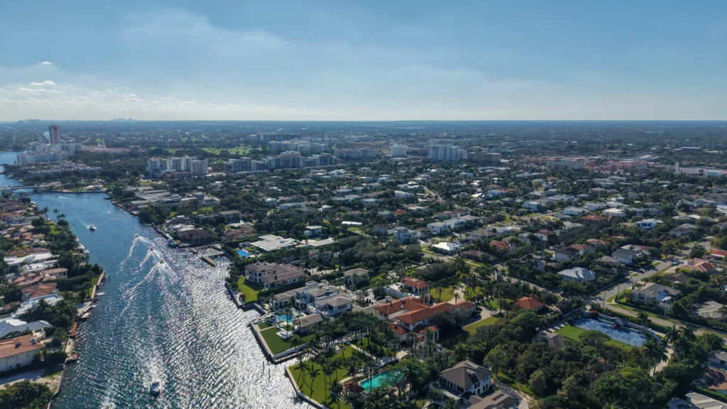 Regional aerial showing the Intracoastal Waterway near the Golden Triangle area of Boca Raton